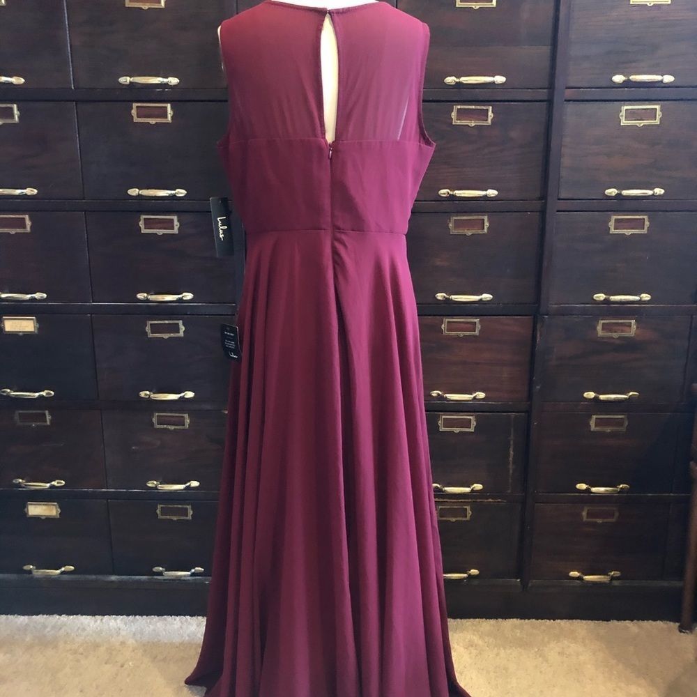 Lulus Merlot Chiffon Gown Dress -L - Picture 6 of 6